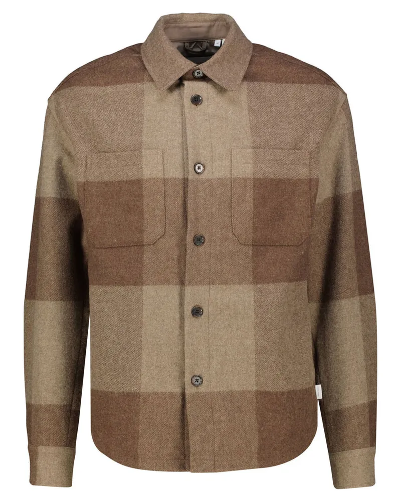 LES DEUX Herren Hemdjacke mit Wolle JACOB CHECK Braun