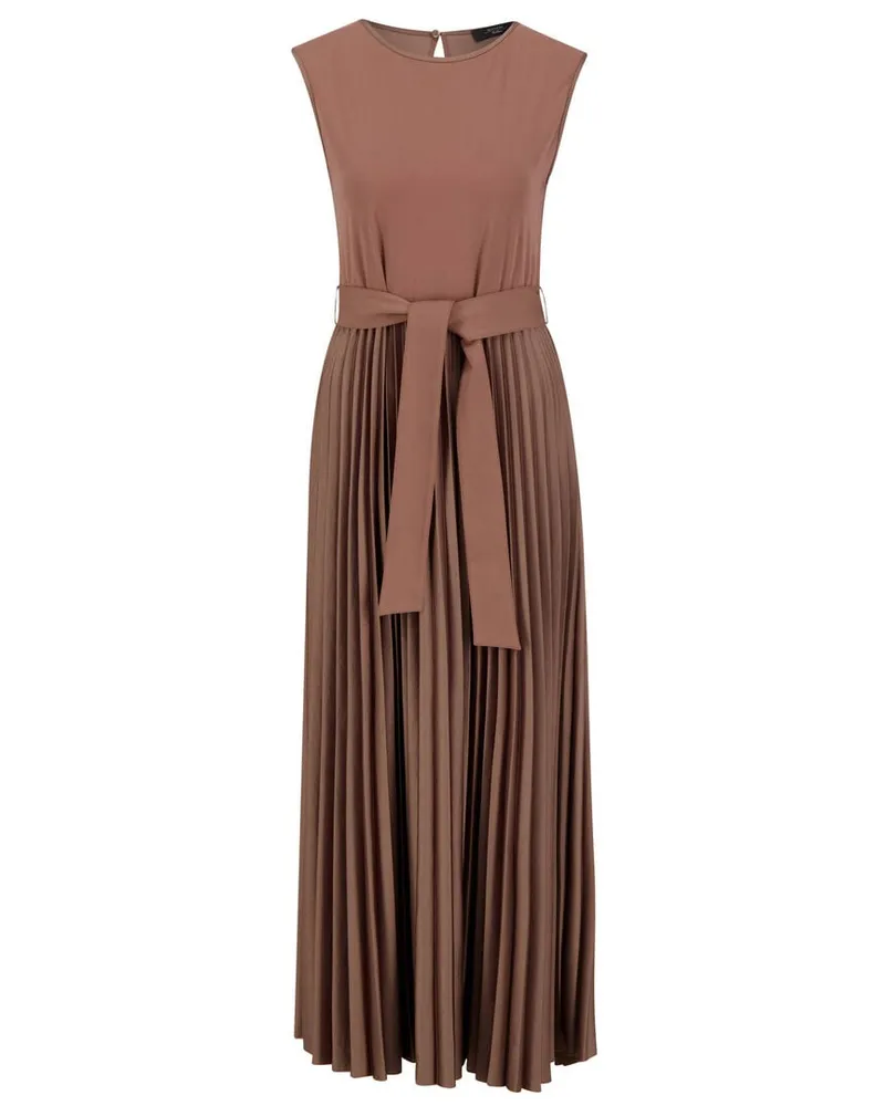 Max Mara Damen Kleid mit Plisseefalten aus Satin SAMUELE Braun