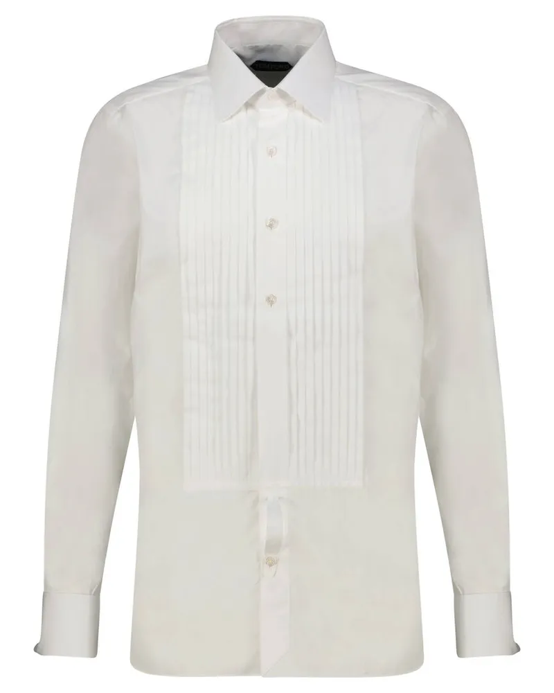 Tom Ford Herren Smokinghemd aus Baumwollpopeline Regular Fit Weiss