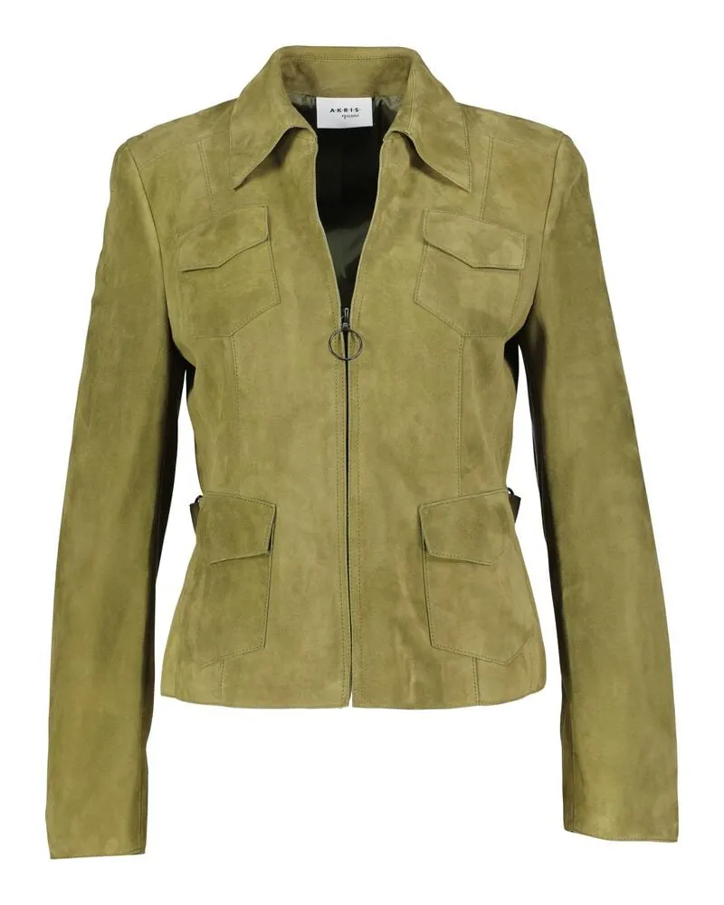 Akris Damen Velourslederjacke Khaki