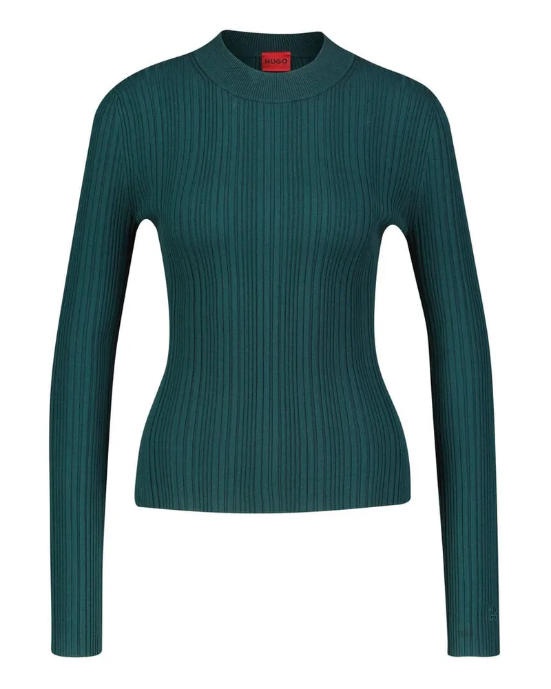 HUGO BOSS Damen Strickpullover mit Stehkragen SARPHAMMILK Slim Fit Grün