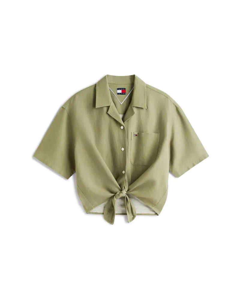 Tommy Hilfiger Damen Hemdbluse aus Leinen-Mix Oliv