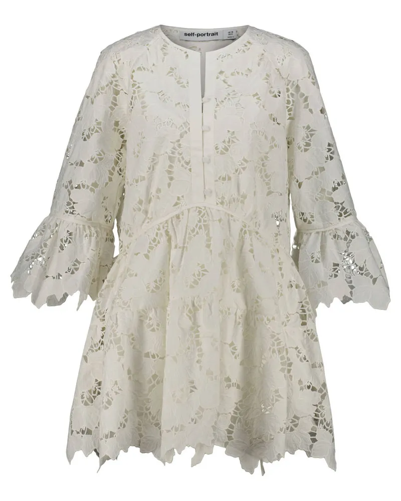 Self-Portrait Damen Minikleid COTTON LACE WIDE SLEEVE MINI DRESS Weiss