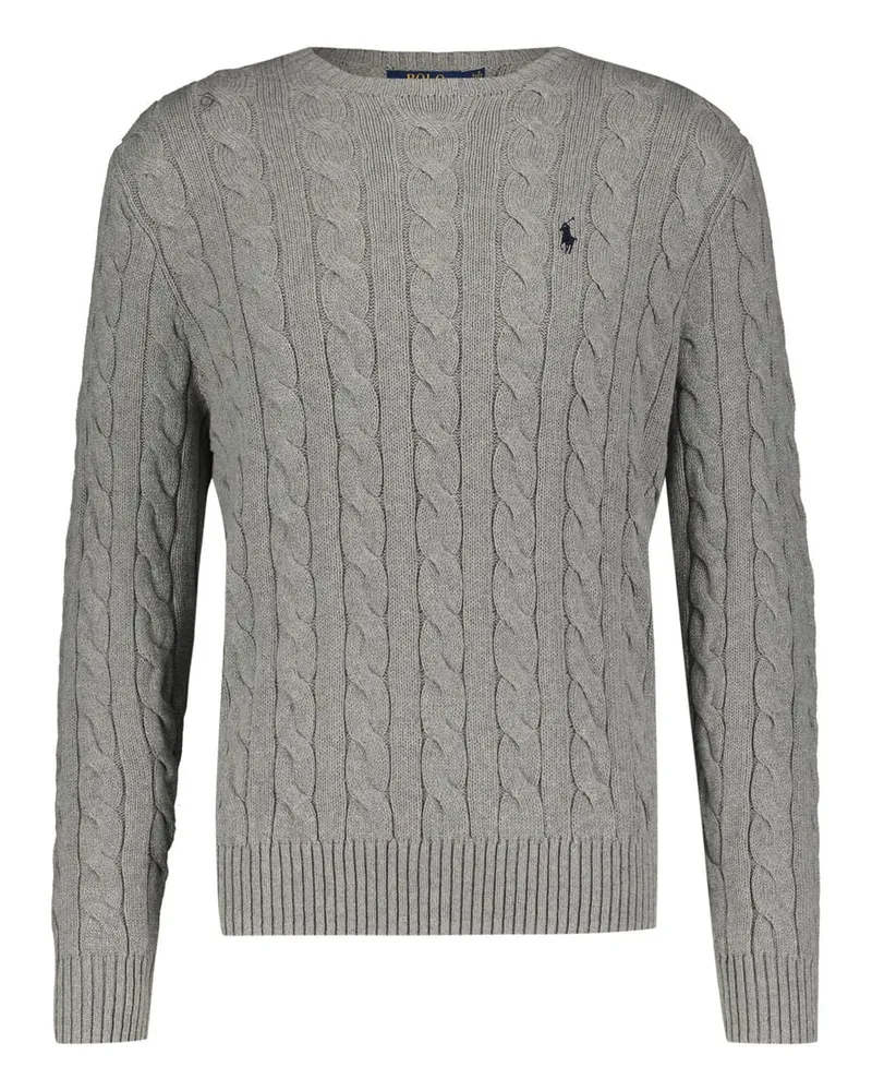 Ralph Lauren Herren Strickpullover mit Zopfmuster Grau