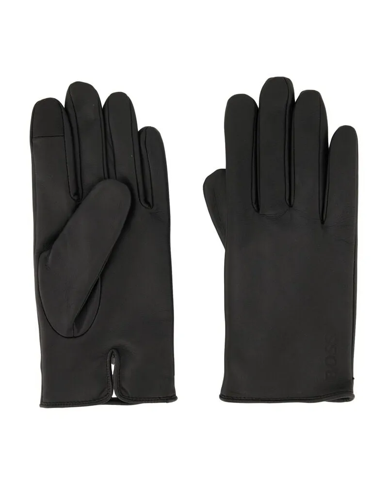 HUGO BOSS Herren Lederhandschuhe Schwarz