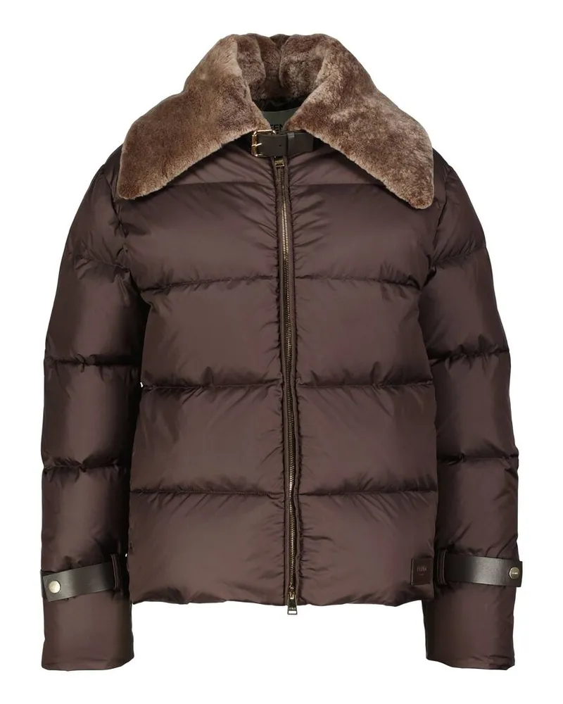 Fendi Damen Daunenjacke mit Shearling-Kragen Braun