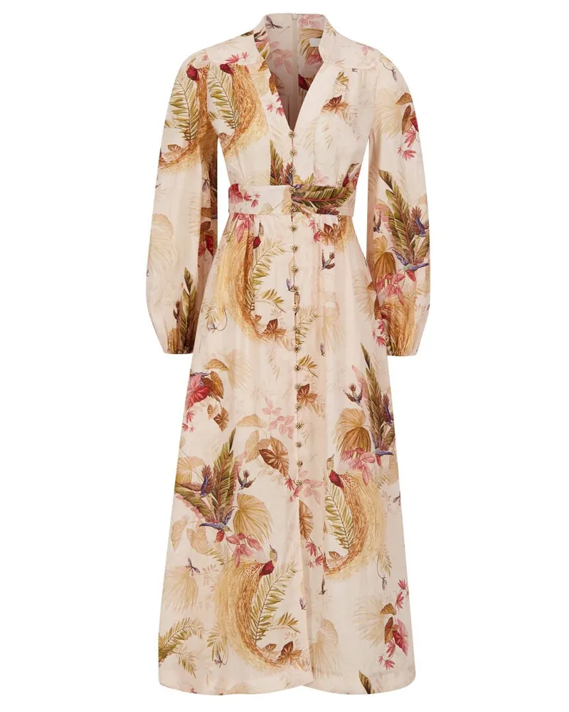 Zimmermann Damen Leinenkleid ASCENSION PLUNGE DRESS Vanille