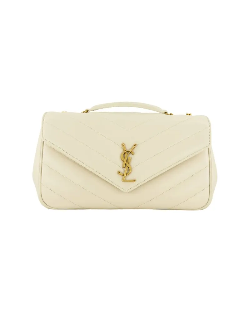 Saint Laurent Damen Schultertasche aus Lammleder LOULOU MEDIUM MATELASSE Offwhite