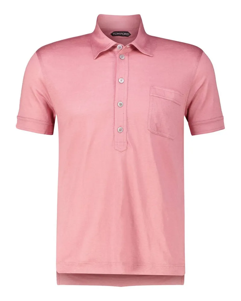 Tom Ford Herren Poloshirt aus Seide und Leinen SILK LINEN POLO Pink