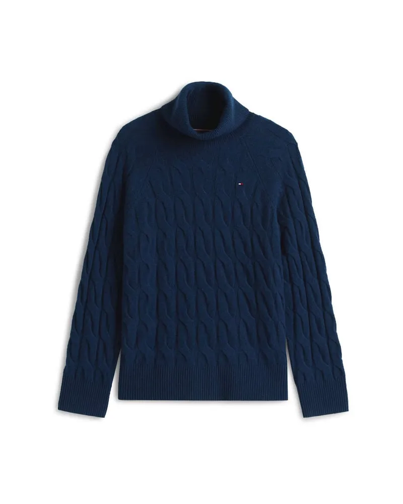 Tommy Hilfiger Damen Strickpullover mit Zopfmuster SOFT WOOL Relaxed Fit Indigo