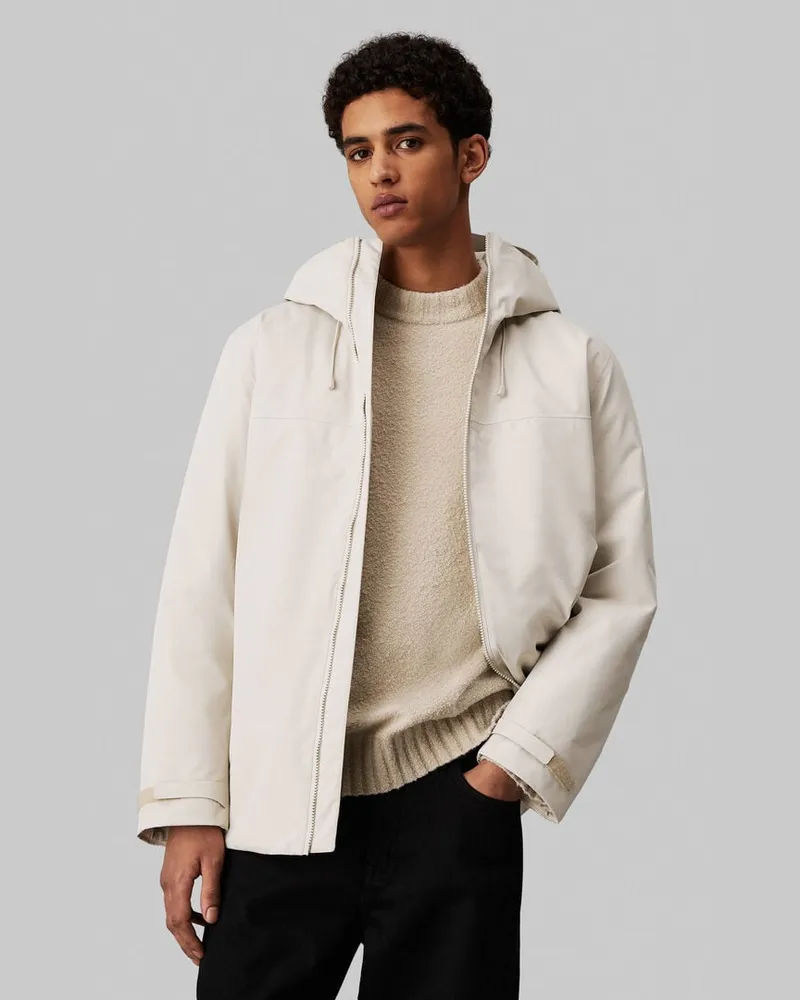 Calvin Klein Herren Jacke mit Kapuze TECHNICAL SHORT PARKA Offwhite