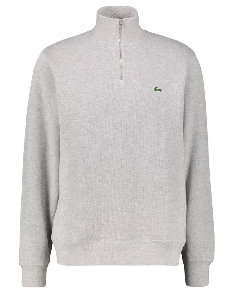 Lacoste Herren Sweatshirt mit Troyerkragen Silber