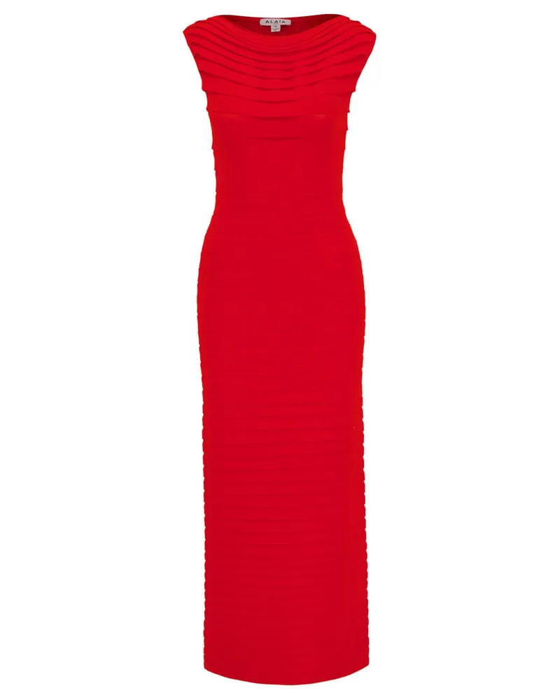 Alaïa Damen Stretchkleid MIDI DRESS Rot