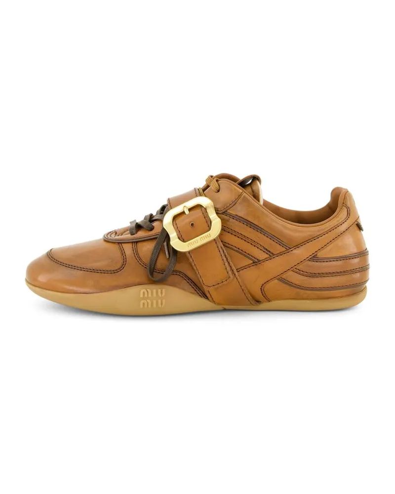 Miu Miu Damen Schuhe LEATHER SNEAKER aus Leder Cognac