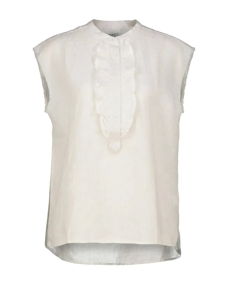pure Damen Leinenbluse Offwhite