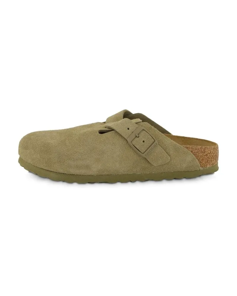 Birkenstock Damen Clogs BOSTON NARROW aus Veloursleder Khaki