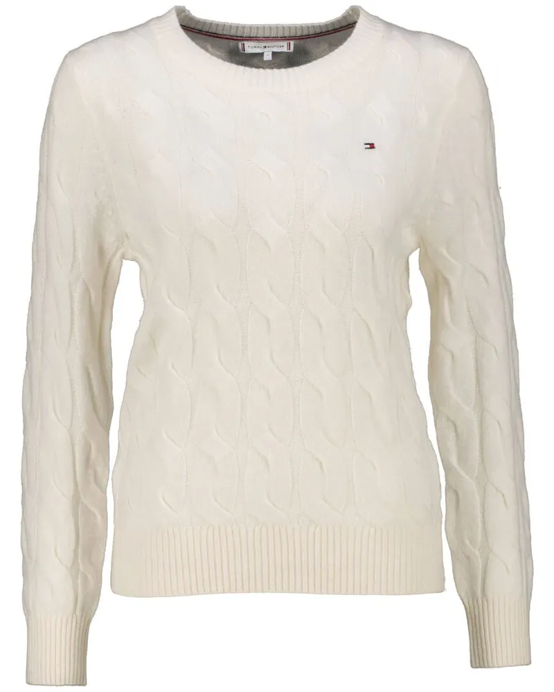 Tommy Hilfiger Damen Strickpullover aus Wolle mit Zopfmuster Offwhite