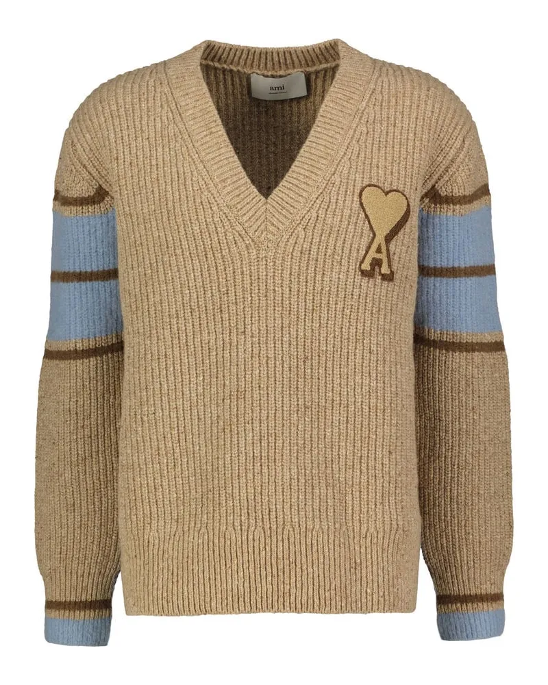 AMI Paris Herren Strickpullover mit Wolle und Alpaka COLLEGE Camel