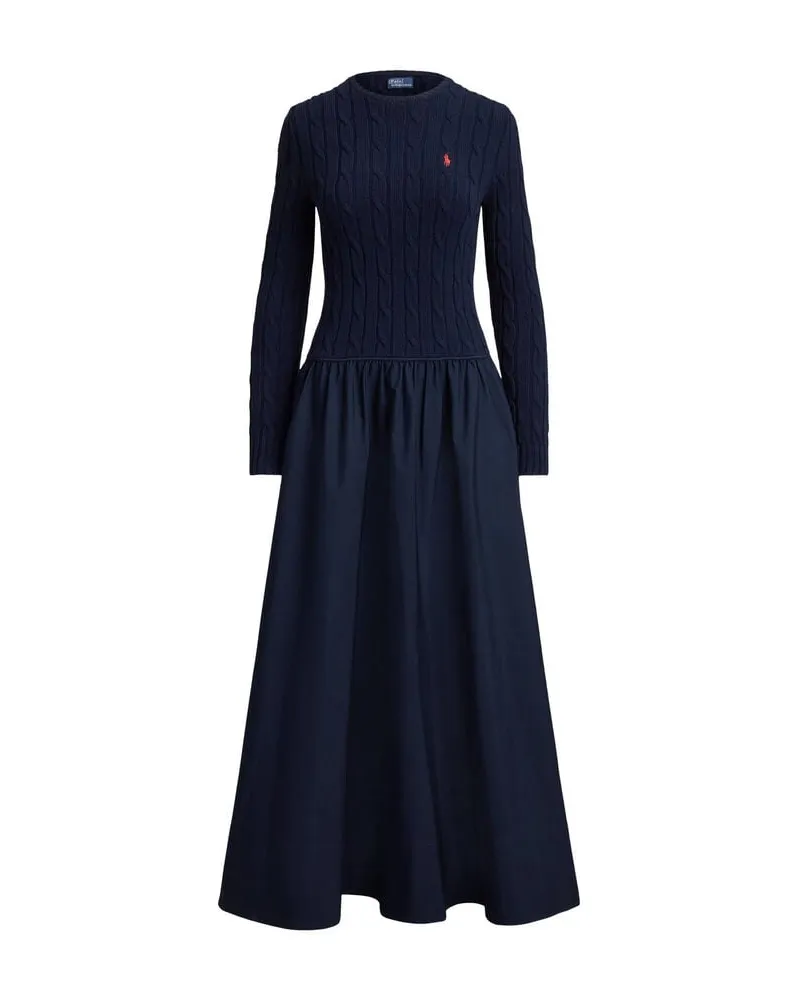 Ralph Lauren Damen Kleid mit Zopfmuster-Oberteil Marine