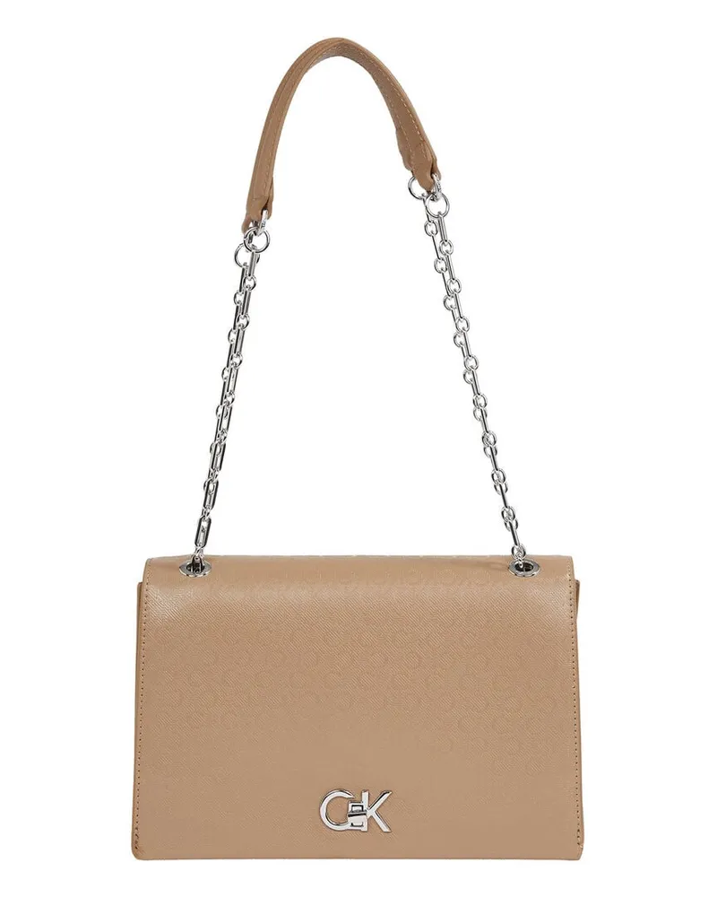 Calvin Klein Damen Schultertasche CK MONOGRAM MEDIUM CONV Beige