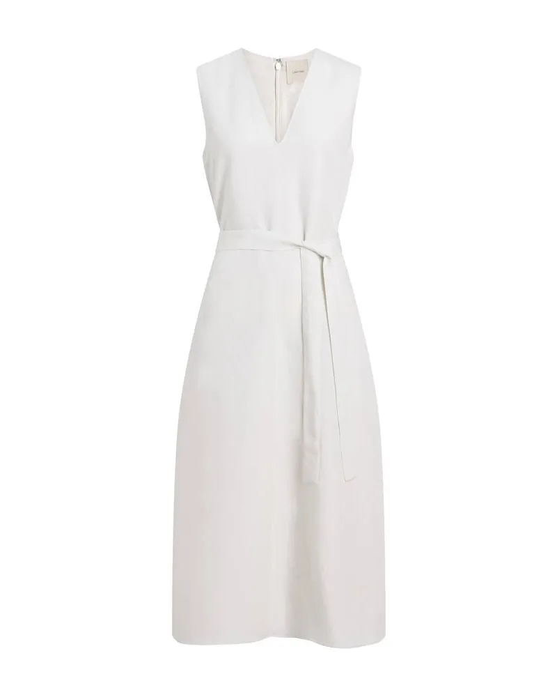 Calvin Klein Damen Sommerkleid aus Lyocell und Leinen LINEN BLEND NS V NECK DRESS Offwhite