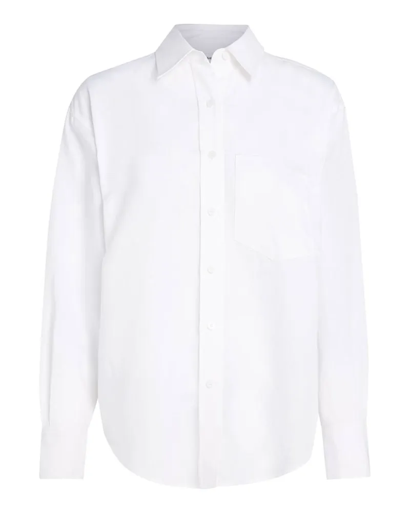 Calvin Klein Damen Hemdbluse mit Leinen Relaxed Fit Weiss