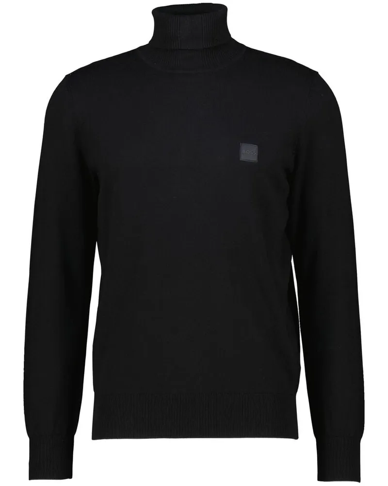 HUGO BOSS Herren Rollkragenpullover aus Baumwolle mit Kaschmir AKIRO Regular Fit Schwarz