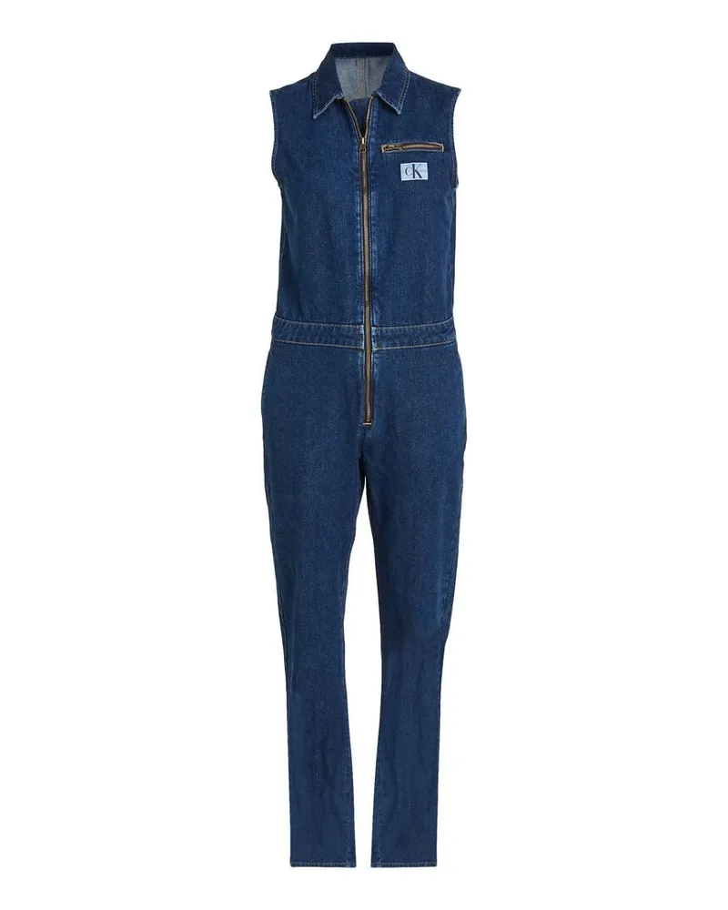 Calvin Klein Damen Jeansoverall ZIP THROUGH JUMPSUIT Darkblue