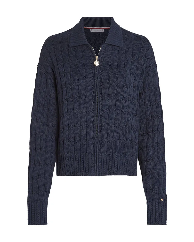Tommy Hilfiger Damen Strickjacke aus Bio-Baumwolle SOFT COTTON CABLE BOXY LS CARDIGAN Marine