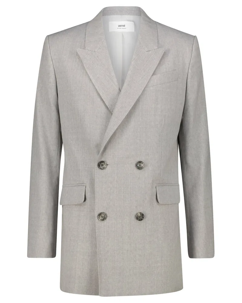 AMI Paris Herren Sakko aus Schurwolle Oversized Fit Grau