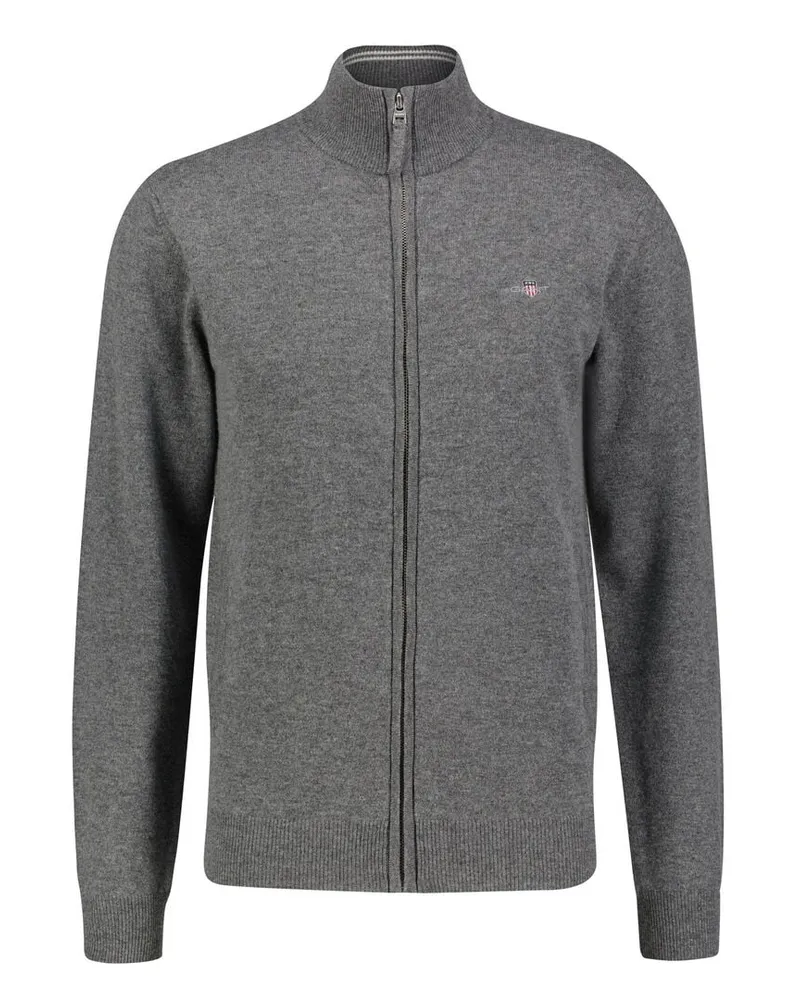 Gant Herren Strickjacke aus Lammwolle Anthrazit