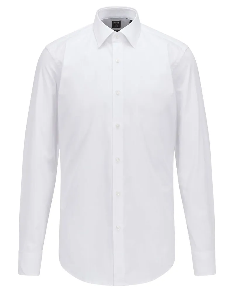 HUGO BOSS Herren Hemd H-HANK-KENT-C1-214 Slim Fit Langarm Weiss
