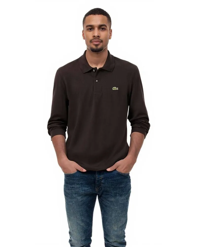 Lacoste Herren Poloshirt Langarm Braun