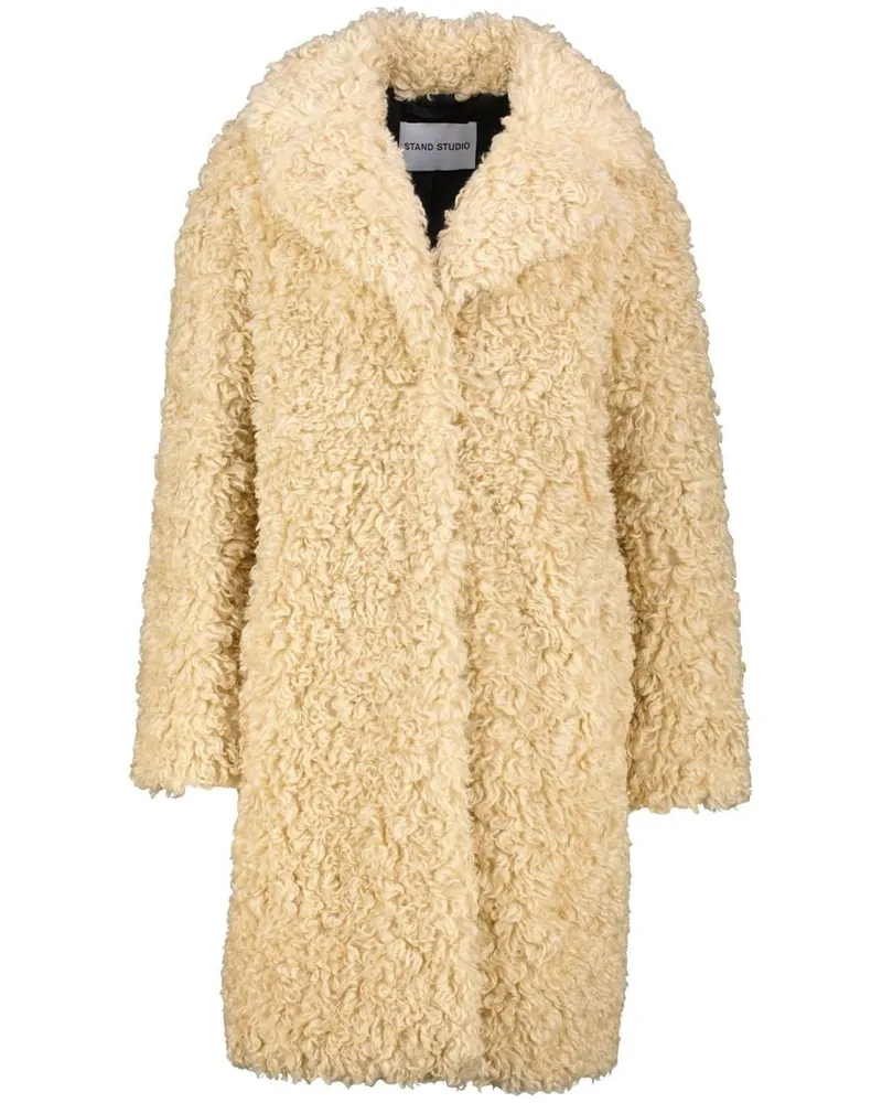STAND Damen Teddymantel CAMILLE COCOON COAT Sand
