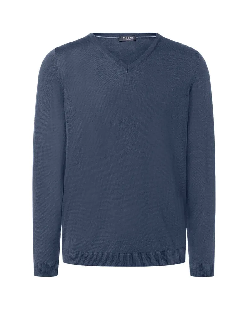 Maerz Herren Strickpullover aus Schurwolle Darkblue