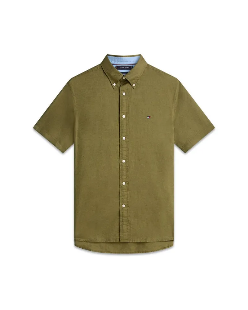 Tommy Hilfiger Herren Hemd aus Leinen-Baumwoll-Mix Khaki