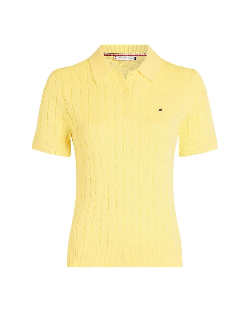 Tommy Hilfiger Damen Strickpolo mit Zopfmuster Slim Fit Gelb