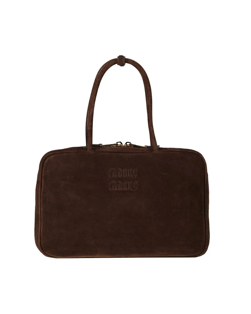 Miu Miu Damen Henkeltasche aus Veloursleder BEAU Braun