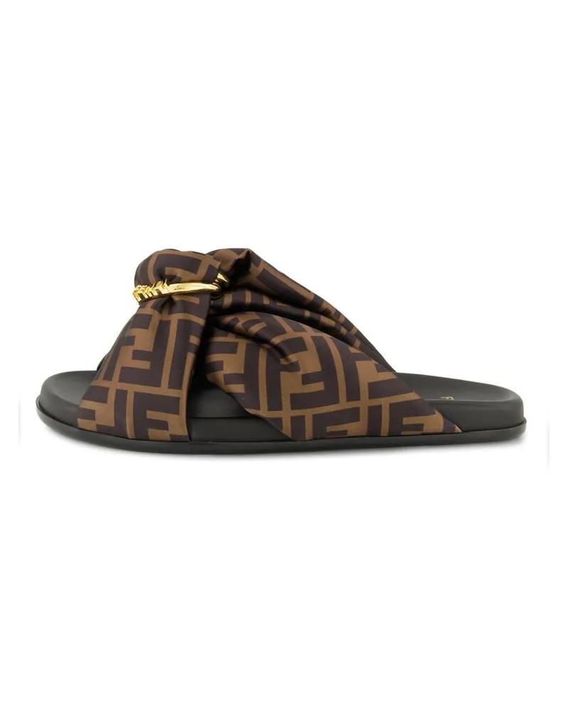 Fendi Damen Pantolette aus Satin und Leder Braun