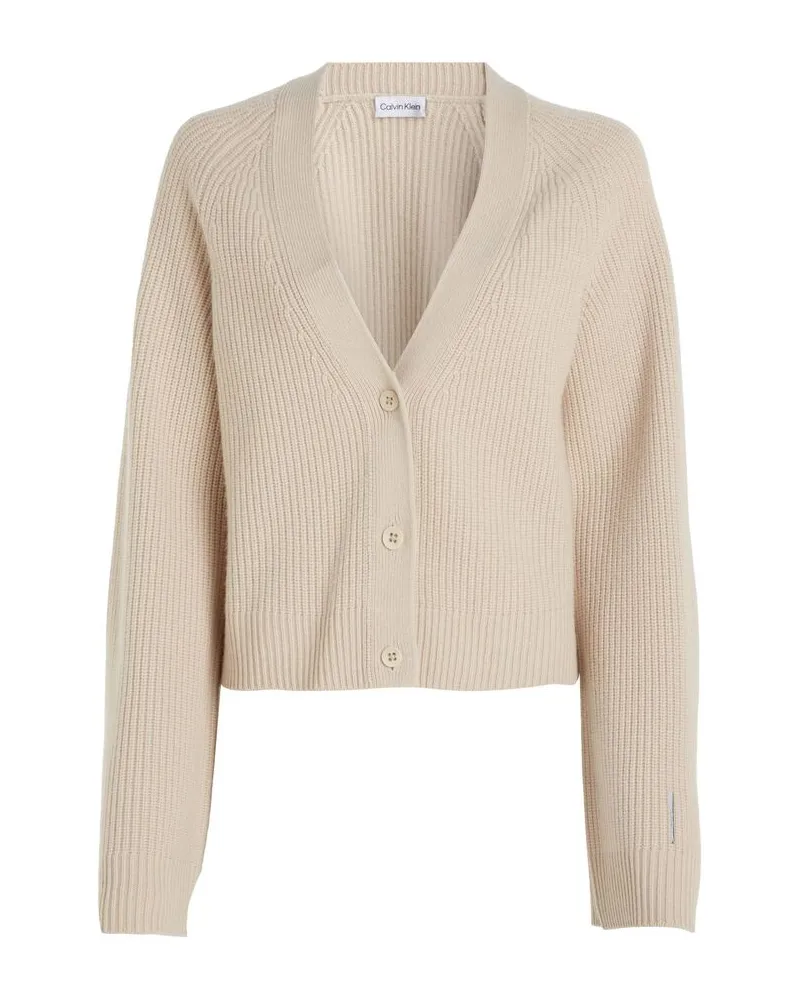 Calvin Klein Damen Strickjacke RECYCLED WOOL CARDIGAN Beige