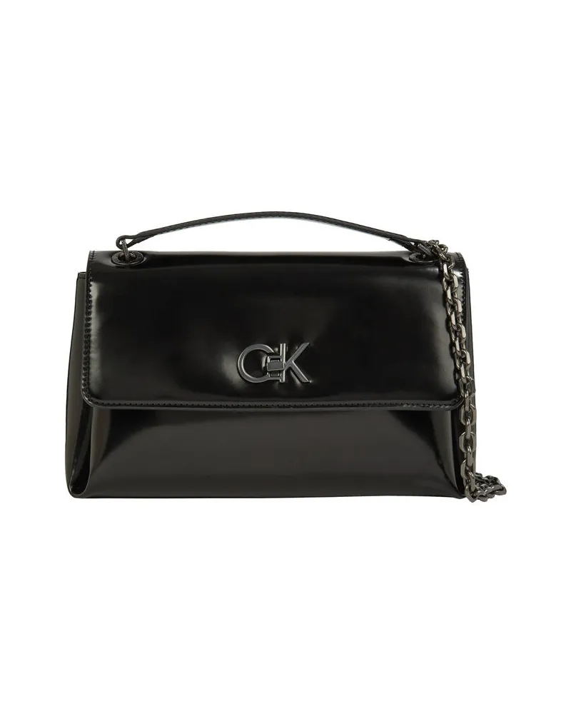 Calvin Klein Damen Umhängetasche RE-LOCK SHINY mit Kettenriemen Schwarz