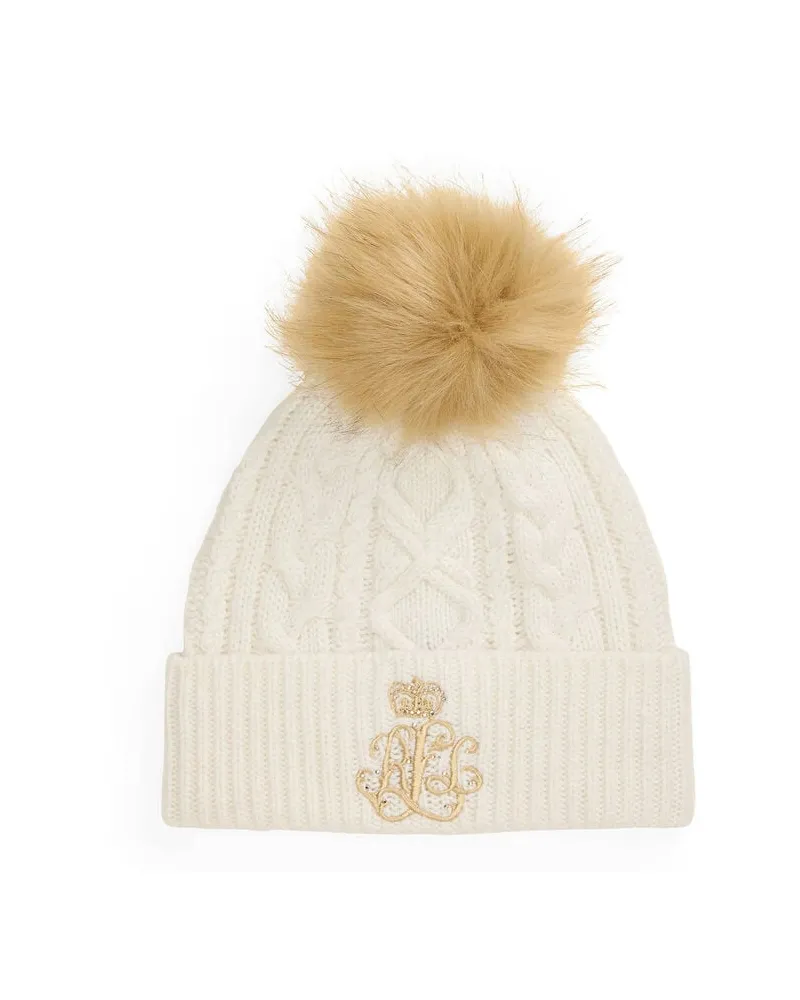 Ralph Lauren Damen Strickmütze mit Zopfmuster Weiss