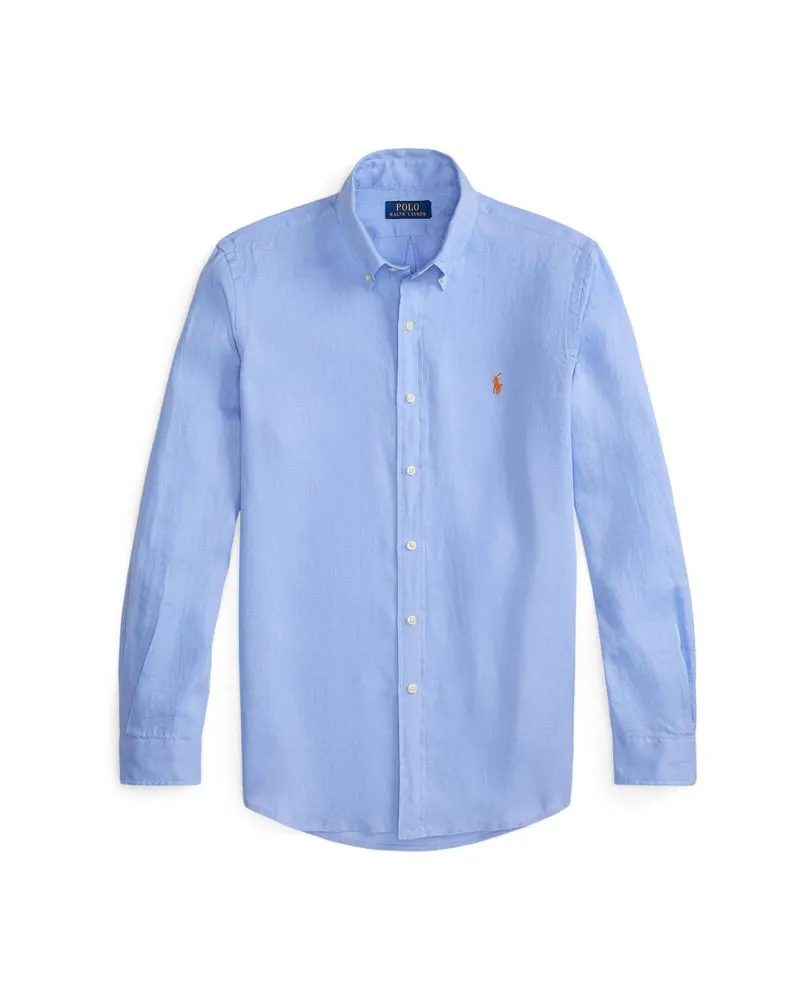 Ralph Lauren Herren Leinenhemd mit Button-down-Kragen Blau