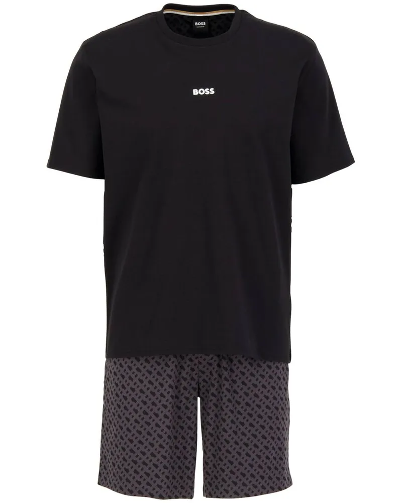 HUGO BOSS Herren Schlafanzug aus Baumwolle Schwarz