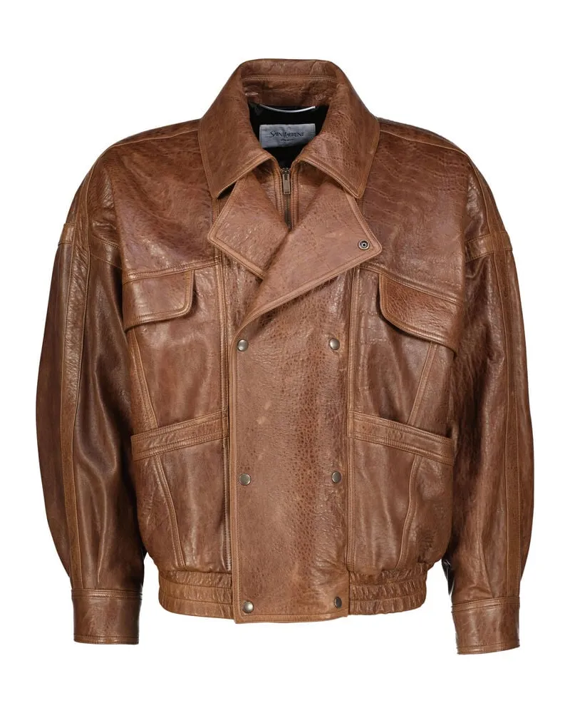 Saint Laurent Herren Lederjacke Braun