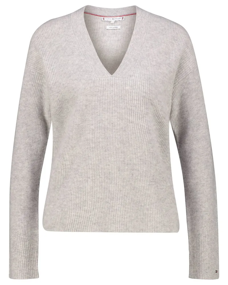 Tommy Hilfiger Damen Strickpullover aus Wolle mit Kaschmir Relaxed Fit Grau