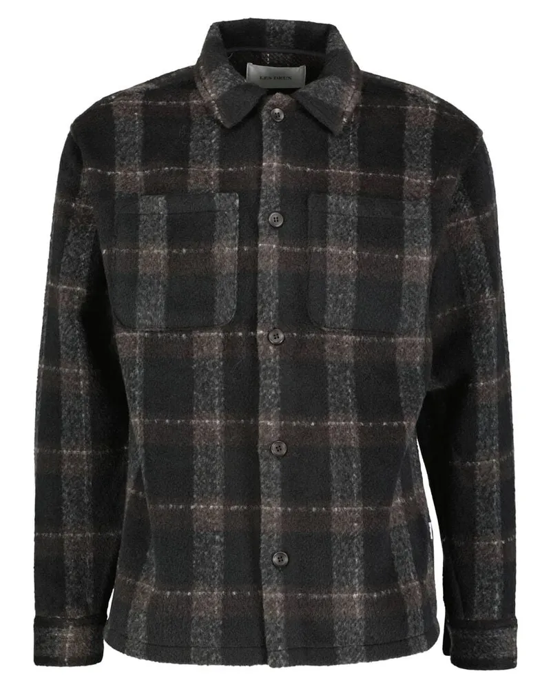 LES DEUX Herren Fleecejacke mit Wolle JAYCE OVERSHIRT 2.0 Schwarz