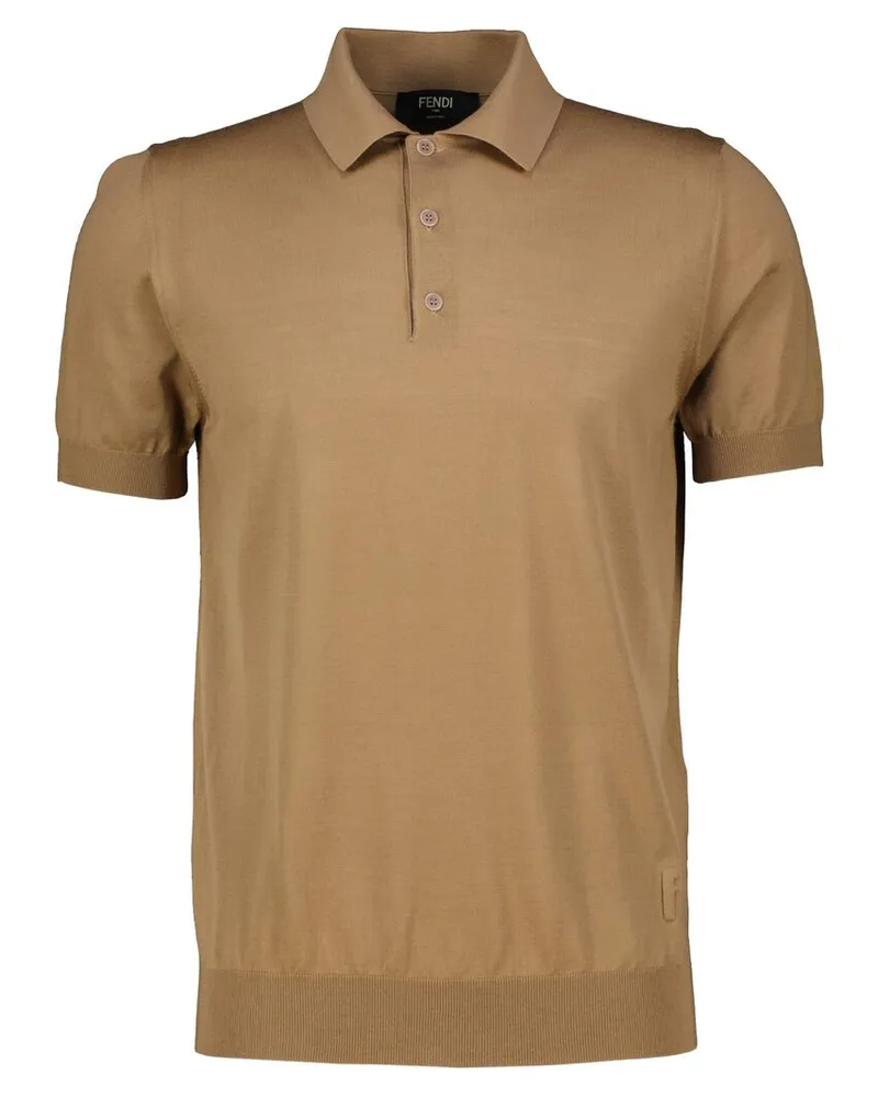 Fendi Herren Strickpoloshirt mit Wolle Sand
