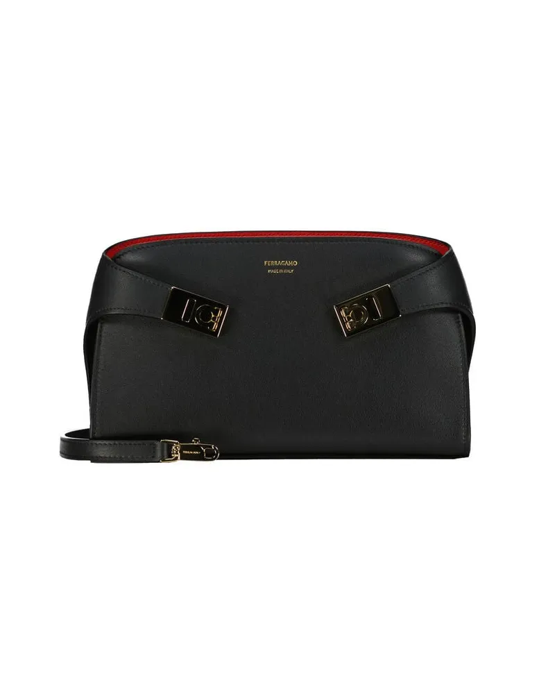 Ferragamo Damen Umhängetasche Leder HUG CROSSBODY SOFT BICOLOR MINI Schwarz