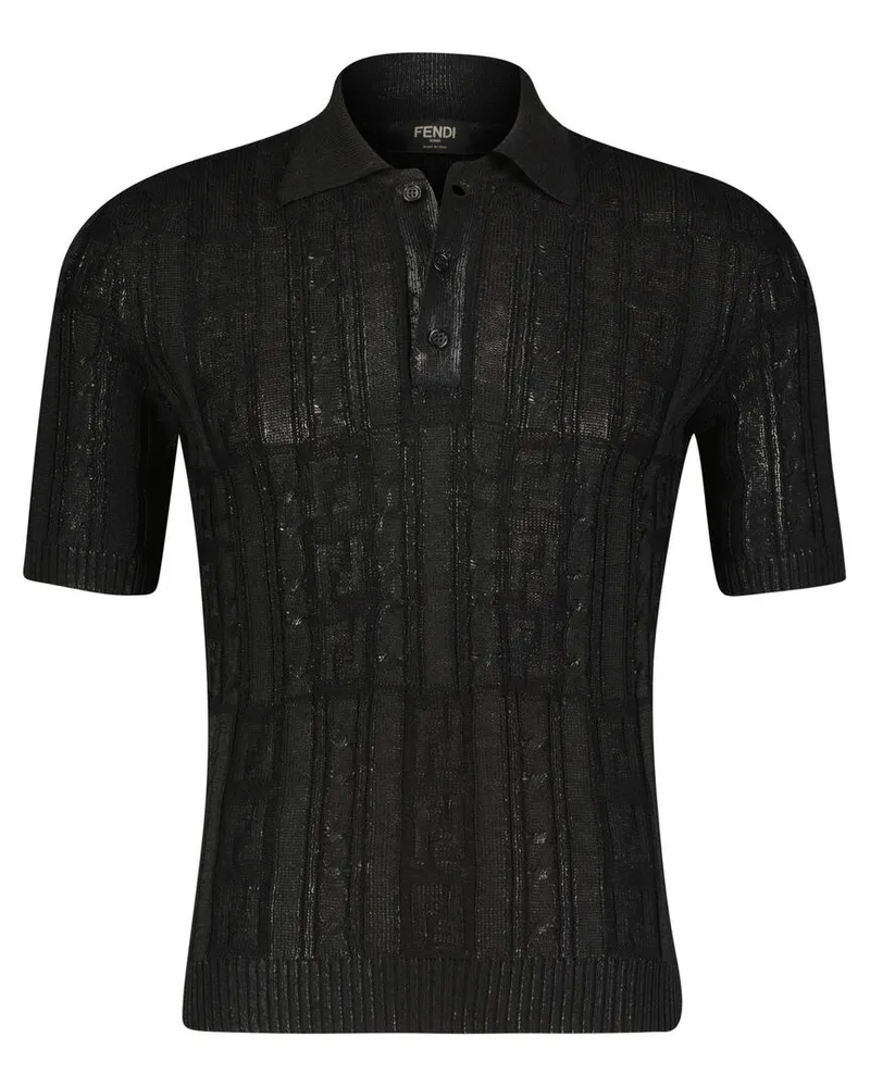 Fendi Herren Strickpolo mit Wolle Schwarz
